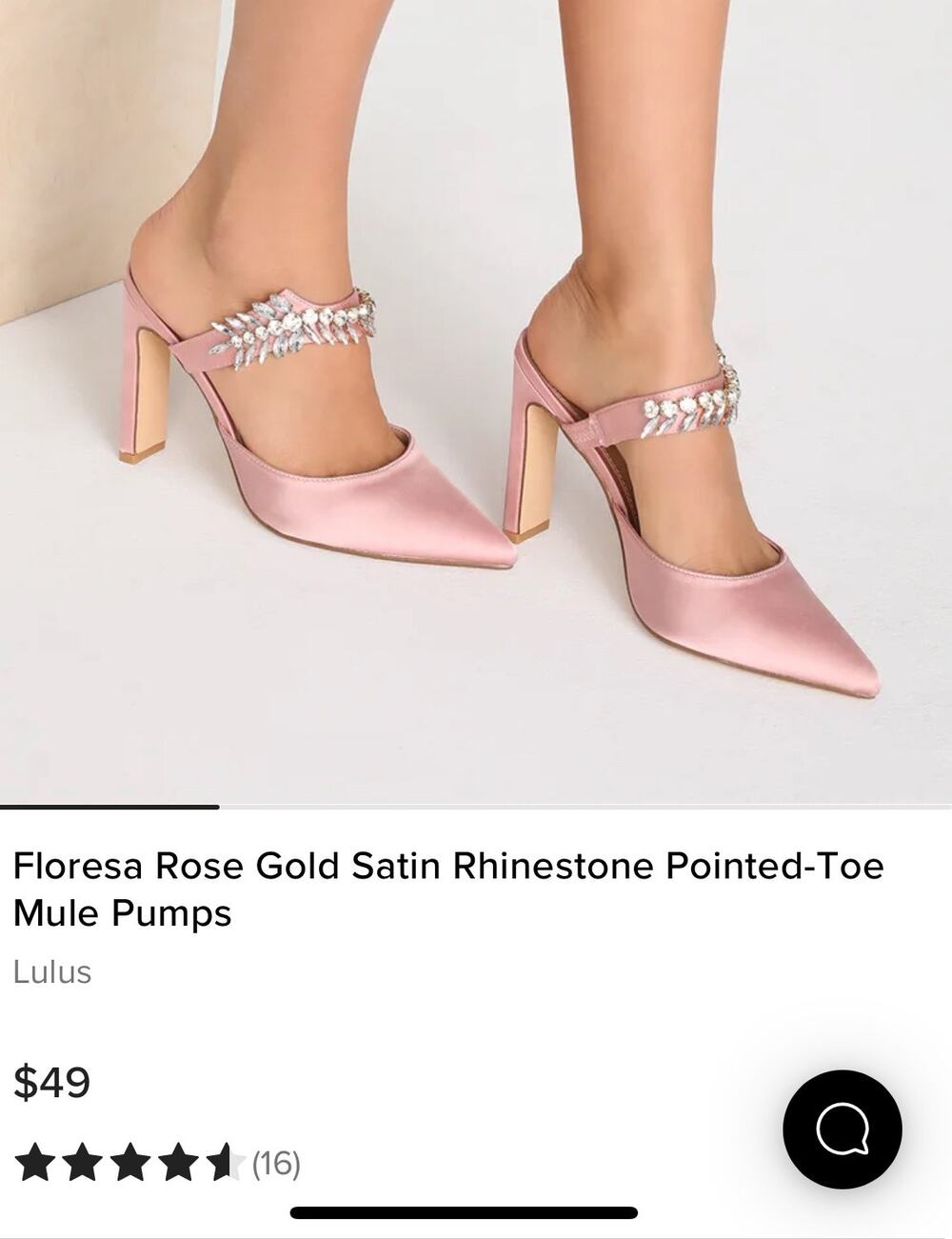 NWT Lulu’s Floresa Rose Gold Satin Rhinestone Pointed-Toe Mule Pumps 7